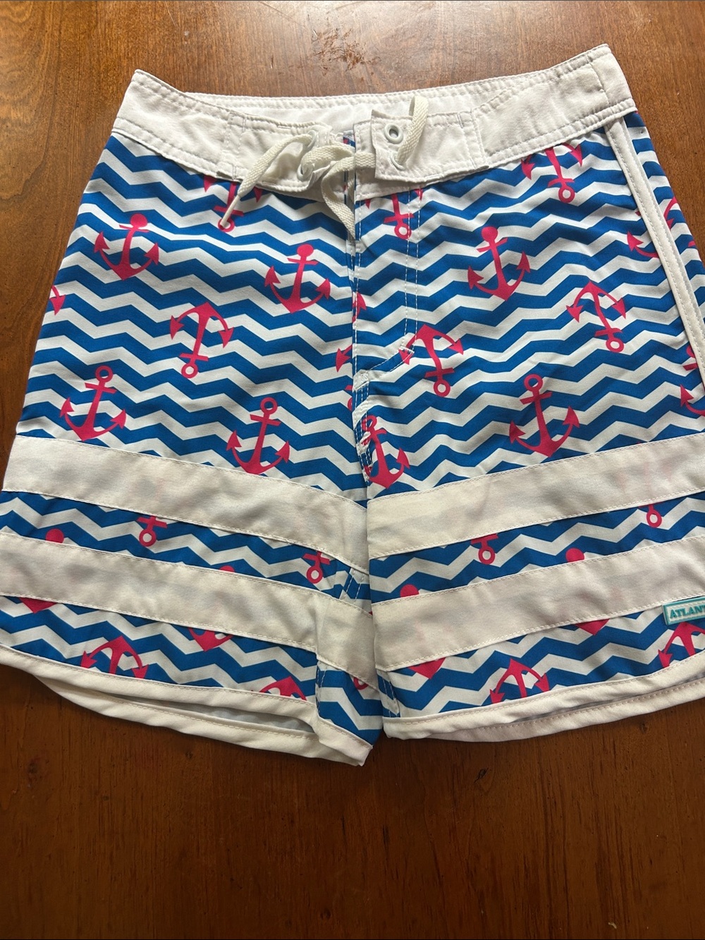 Colsie Blue Chevron & Pink Anchor Athletic Shorts with White Trim